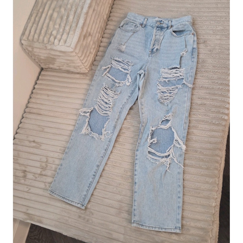 PacSun Womens High Rise Straight Jeans Light Wash Blue Distressed 5-Pocket 26